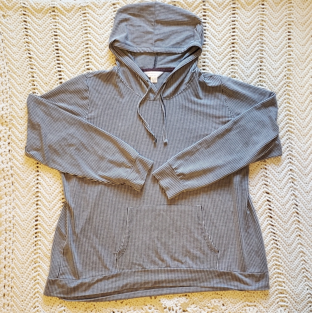 Womens Black & White Gingham Check Light Weight Pullover Hoodie Weatherproof XXL